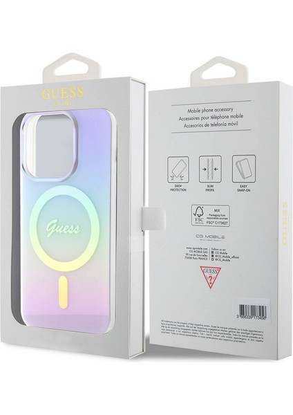 iPhone 15 Pro Uyumlu Kılıf Guess Orjinal Lisanslı Magsafe Şarj Özellikli Yazı Logolu Iridescent Mor
