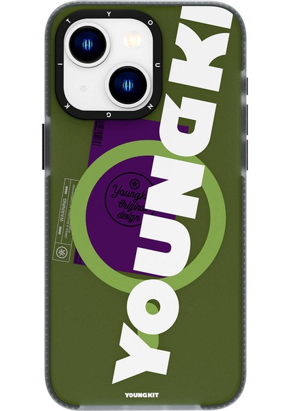 iPhone 15 Uyumlu Kılıf Magsafe Şarj Özellikli Youngkit Binfen Serisi Yazı Temalı Kapak Yeşil