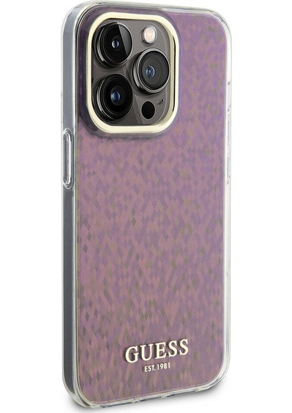 iPhone 15 Pro Uyumlu Kılıf Guess Orjinal Lisanslı Yazı Logolu Mirror Disco Kapak Pembe