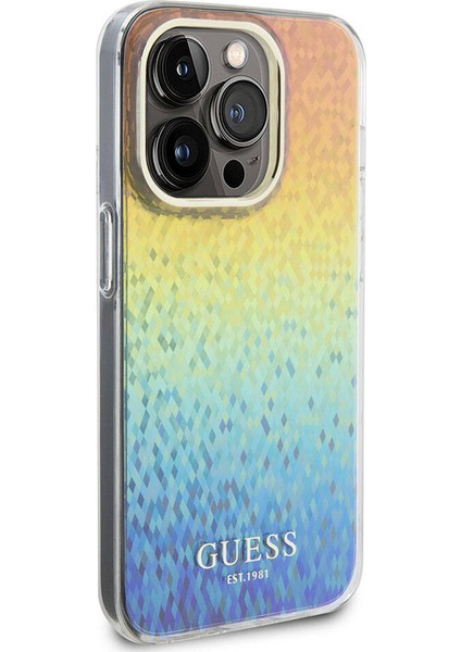 iPhone 15 Pro Uyumlu Kılıf Guess Orjinal Lisanslı Yazı Logolu Mirror Disco Kapak Colorful