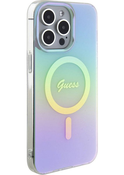 iPhone 15 Pro Max Uyumlu Kılıf Guess Orjinal Lisans Magsafe Şarj Özellik Yazı Logo Iridescent Turkua
