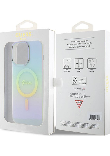 iPhone 15 Pro Max Uyumlu Kılıf Guess Orjinal Lisans Magsafe Şarj Özellik Yazı Logo Iridescent Turkua