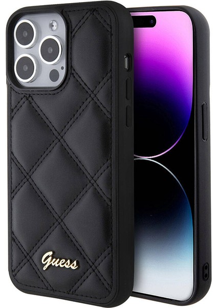 iPhone 15 Pro Max Uyumlu Kılıf Guess Orjinal Lisanslı Pu Deri Metal Yazı Logolu Kapitone Kapak Siyah fiyatları