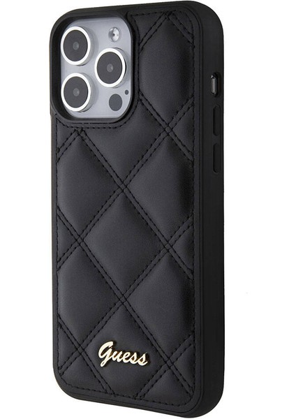 iPhone 15 Pro Max Uyumlu Kılıf Guess Orjinal Lisanslı Pu Deri Metal Yazı Logolu Kapitone Kapak Siyah modelleri