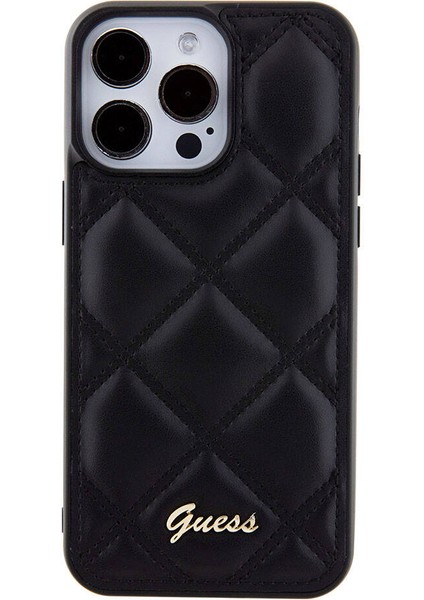 iPhone 15 Pro Max Uyumlu Kılıf Guess Orjinal Lisanslı Pu Deri Metal Yazı Logolu Kapitone Kapak Siyah fırsatları