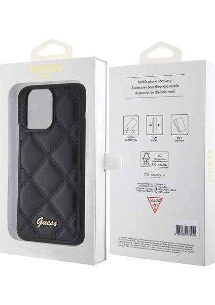 iPhone 15 Pro Max Uyumlu Kılıf Guess Orjinal Lisanslı Pu Deri Metal Yazı Logolu Kapitone Kapak Siyah indirimleri