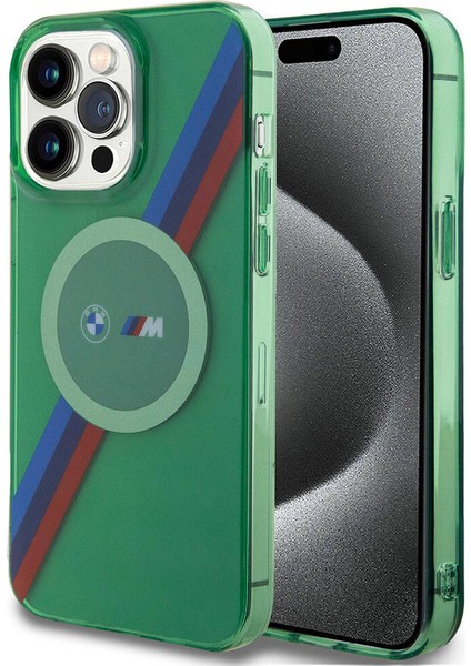 iPhone 15 Pro Max Kılıf Bmw Magsafe Şarj Özellik Transparan Tricolor Stripes Orjinal Lisanslı Yeşil fiyatları
