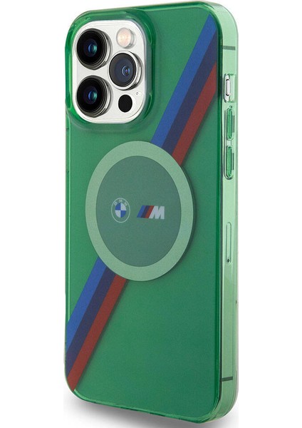 iPhone 15 Pro Max Kılıf Bmw Magsafe Şarj Özellik Transparan Tricolor Stripes Orjinal Lisanslı Yeşil modelleri