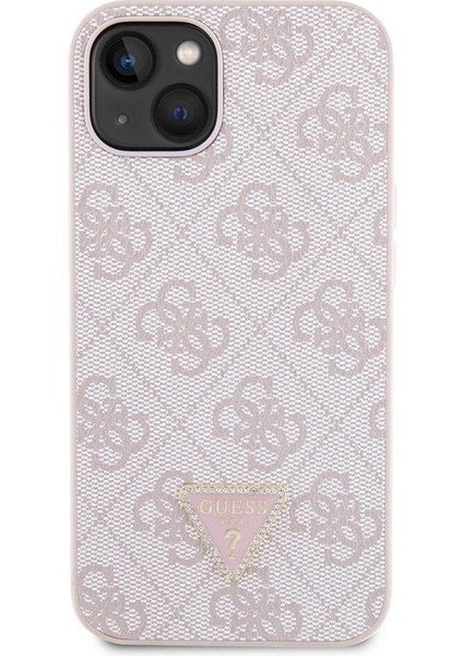 iPhone 14 Uyumlu Kılıf Guess Orjinal Lisanslı Pu Deri Taşlı Üçgen Logo 4g Desenli Kapak Pembe fırsatları