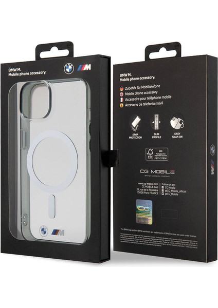 iPhone 15 Uyumlu Kılıf Bmw Magsafe Şarjlı Transparan Silver Ring Orjinal Lisanslı Kapak Şeffaf