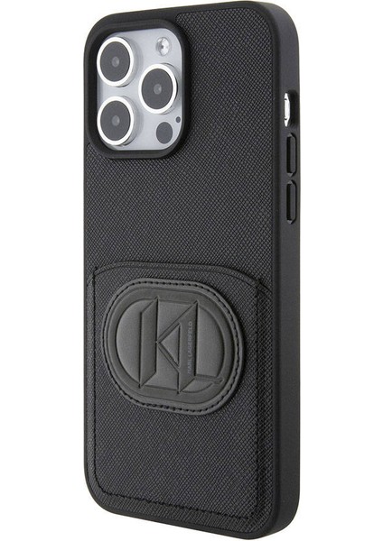 iPhone 15 Pro Max Uyumlu Kılıf Kartlıklı Saffiano K&l Patch Orjinal Lisanslı Siyah modelleri