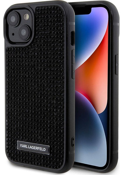iPhone 15 Plus Uyumlu Kılıf Taşlı Metal Logo Orjinal Lisanslı Kapak Siyah fiyatları