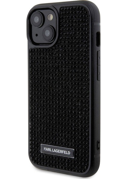 iPhone 15 Plus Uyumlu Kılıf Taşlı Metal Logo Orjinal Lisanslı Kapak Siyah modelleri