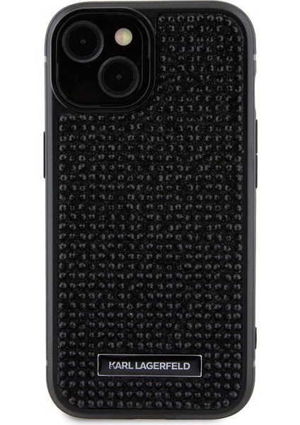 iPhone 15 Plus Uyumlu Kılıf Taşlı Metal Logo Orjinal Lisanslı Kapak Siyah fırsatları