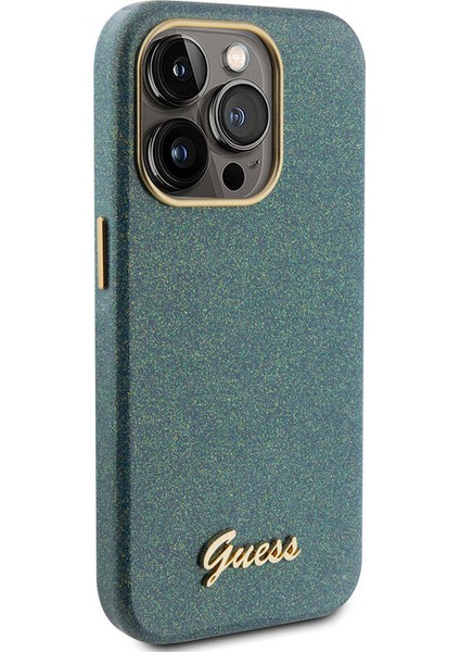 iPhone 15 Pro Max Uyumlu Kılıf Guess Orjinal Lisanslı Yazı Logolu Glitter Glossy Script Kapak Haki