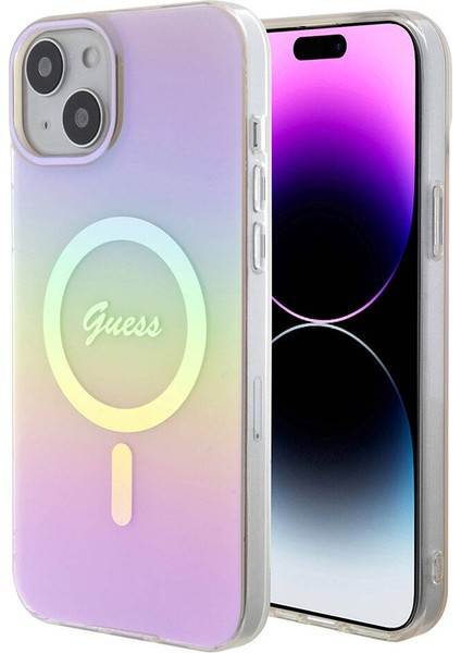 iPhone 15 Plus Uyumlu Kılıf Guess Orjinal Lisanslı Magsafe Şarj Özellik Yazı Logolu Iridescent Pembe fiyatları