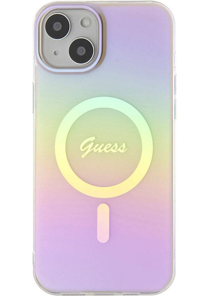 iPhone 15 Plus Uyumlu Kılıf Guess Orjinal Lisanslı Magsafe Şarj Özellik Yazı Logolu Iridescent Pembe fırsatları