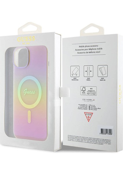 iPhone 15 Plus Uyumlu Kılıf Guess Orjinal Lisanslı Magsafe Şarj Özellik Yazı Logolu Iridescent Pembe indirimleri