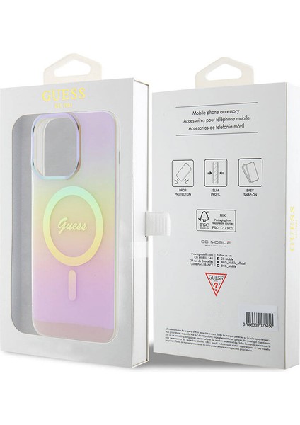 iPhone 15 Pro Uyumlu Kılıf Guess Orjinal Lisanslı Magsafe Şarj Özellik Yazı Logolu Iridescent Pembe