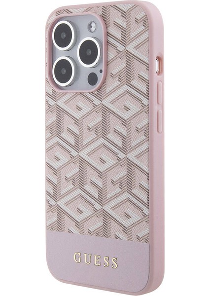 iPhone 15 Pro Max Uyumlu Kılıf Guess Orjinal Lisans Magsafe Şarj Özellik Yazı Logo Gcube Desen Pembe