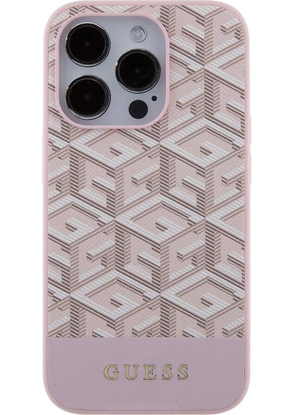 iPhone 15 Pro Max Uyumlu Kılıf Guess Orjinal Lisans Magsafe Şarj Özellik Yazı Logo Gcube Desen Pembe