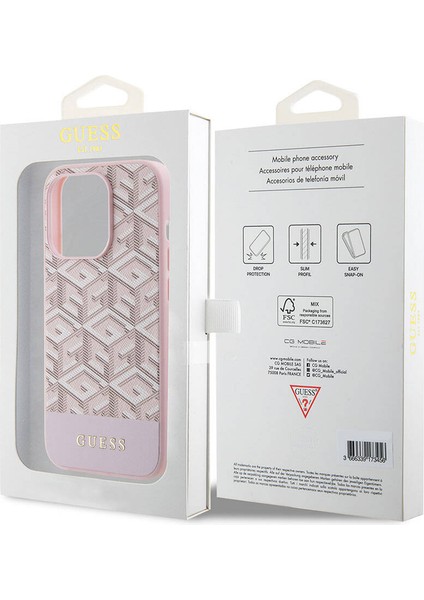 iPhone 15 Pro Max Uyumlu Kılıf Guess Orjinal Lisans Magsafe Şarj Özellik Yazı Logo Gcube Desen Pembe