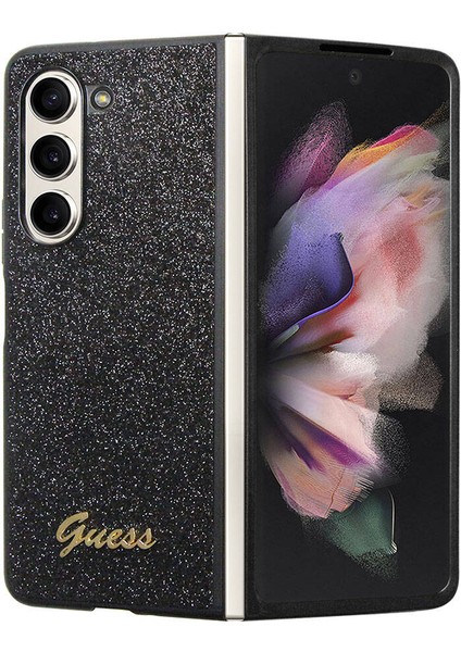 Galaxy Z Fold 5 Uyumlu Kılıf Guess Orjinal Lisanslı Yazı Logolu Glitter Script Kapak Siyah