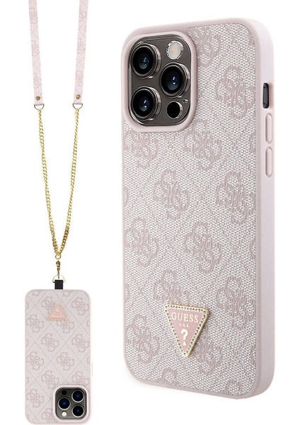 iPhone 15 Pro Max Kılıf Guess Orjinal Lisans Pu Deri Askı Taşlı Üçgen Logo 4g Strass Crossbody Pembe fiyatları