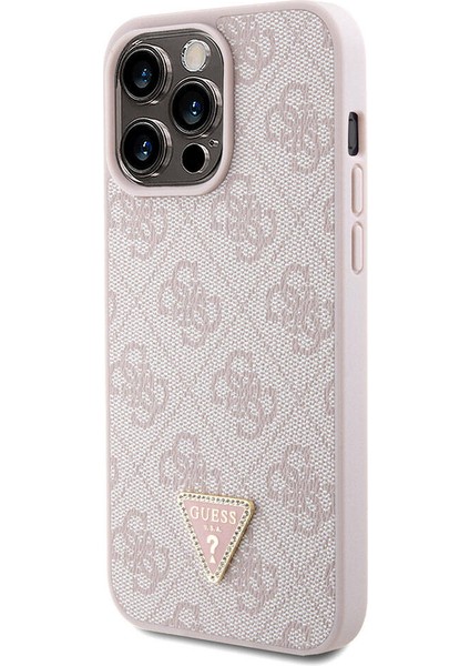 iPhone 15 Pro Max Kılıf Guess Orjinal Lisans Pu Deri Askı Taşlı Üçgen Logo 4g Strass Crossbody Pembe modelleri