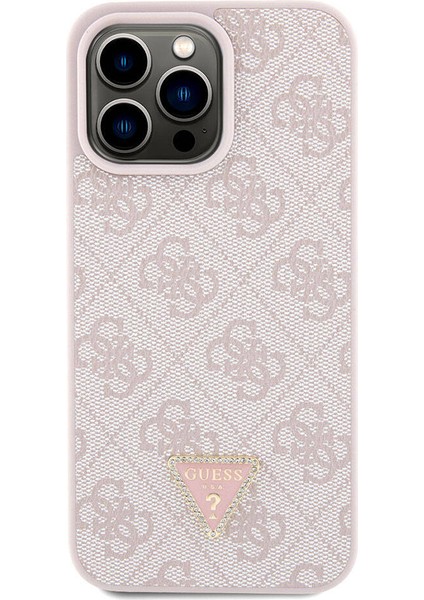 iPhone 15 Pro Max Kılıf Guess Orjinal Lisans Pu Deri Askı Taşlı Üçgen Logo 4g Strass Crossbody Pembe fırsatları