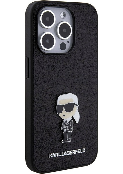 iPhone 15 Pro Max Uyumlu Kılıf Ikonik Fixed Glitter Metal Logo Orjinal Lisanslı Siyah