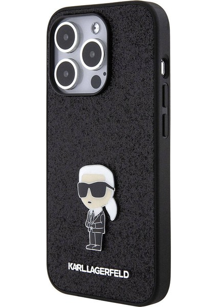 iPhone 15 Pro Max Uyumlu Kılıf Ikonik Fixed Glitter Metal Logo Orjinal Lisanslı Siyah modelleri