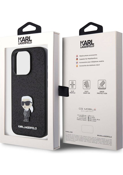 iPhone 15 Pro Max Uyumlu Kılıf Ikonik Fixed Glitter Metal Logo Orjinal Lisanslı Siyah indirimleri