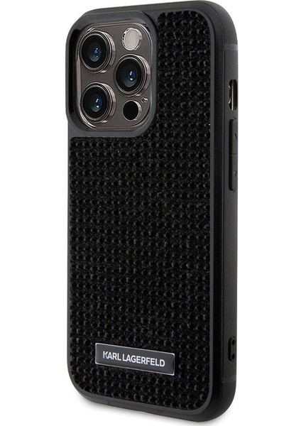 iPhone 15 Pro Max Uyumlu Kılıf Taşlı Metal Logo Orjinal Lisanslı Kapak Siyah modelleri