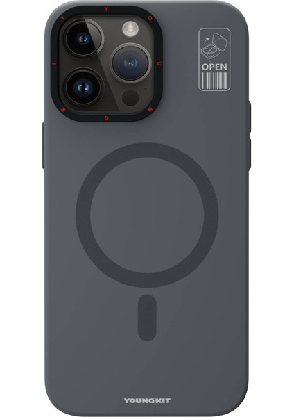iPhone 15 Pro Max Uyumlu Kılıf Magsafe Şarj Özellikli Standlı Youngkit Hermit Bracket Kapak Gri