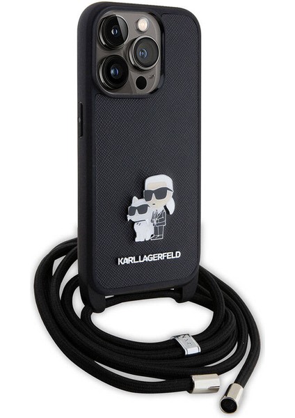 iPhone 15 Pro Uyumlu Kılıf Askı Ipli K&c Metal Logo Orjinal Lisanslı Kapak Siyah