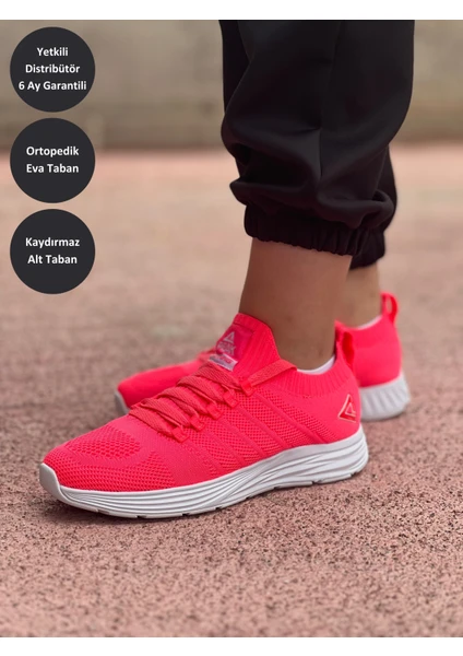 Running Kadın Koyu Pembe Beyaz Kaymaz Taban Ortopedik Nefes Alabilen Garantili Rahat Hafif Günlük Sneaker Yürüyüş Koşu Spor Ayakkabısı EW0127H