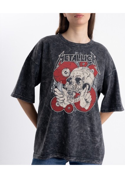 Unisex Oversize Eskitme Love Metalica Tshirt