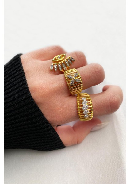 925 Ayar Gümüş Sıralı Damla Taşlı Yüzük