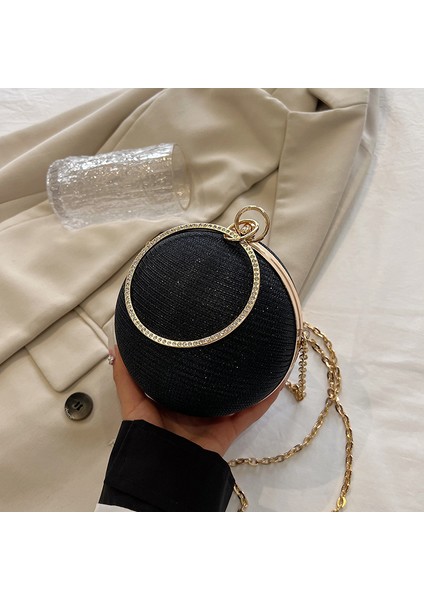 Akşam Zinciri Omuz Crossbody Kadınlar Için Yuvarlak Küresel Tam Elmas Kaplı Elmas Çanta (Yurt Dışından)