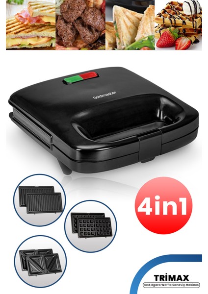 Trimax 4’ü Bir Arada Çıkarılabilir Mini Tost Izgara Waffle Sandviç Makinesi GM7452