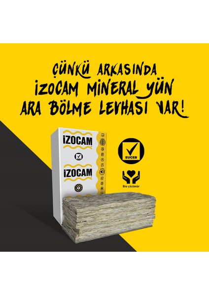 Mineral Yün Ara Bölme Levhası 80X 600X1200 mm (7,2 M2)