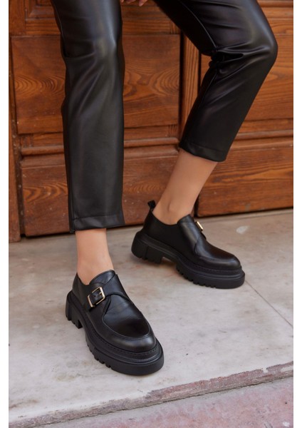 Juliet Siyah Deri Kalın Tabanlı Kadın Loafer fiyatları