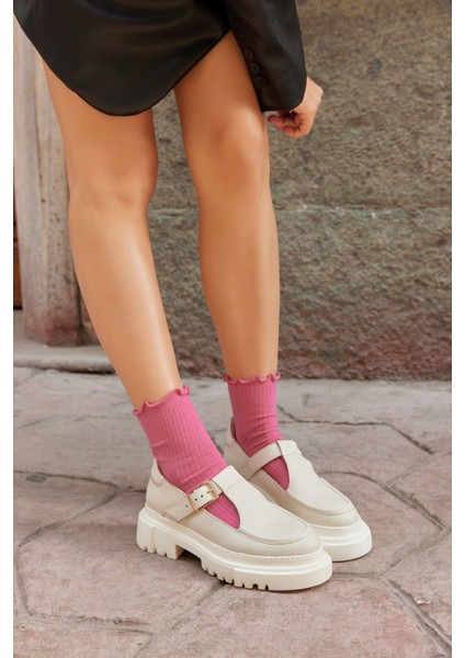 Bestie Nude Deri Kalın Tabanlı Kadın Loafer
