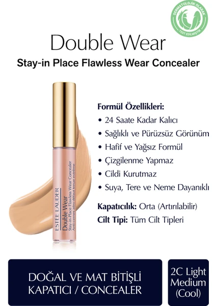 Estee Lauder Kapatıcı - Double Wear Stay-in-Place Flawless Wear Concealer - Renk: 1C Light (Cool) 7ml