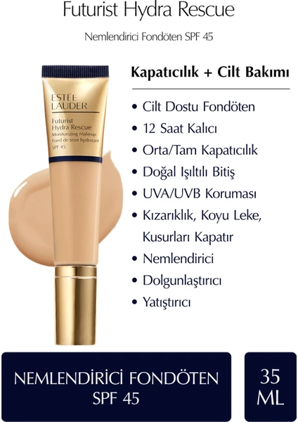 Estee Lauder Futurist Hydra Rescue SPF 45 Nemlendirici Fondöten 35ml - Renk: 3W1 Tawny