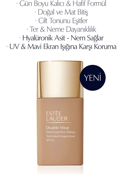 Double Wear Sheer Işıltı ve Nem Etkili Hafif Dokulu Fondöten SPF20 - 30ml Renk:3N1-Ivory Beige