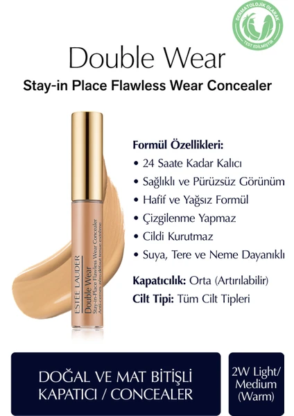 Estee Lauder Kapatıcı - Double Wear Stay-in-Place Flawless Wear Concealer - Renk: 2W Light/Medium (Warm) 7ml