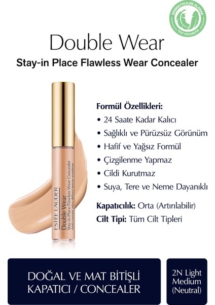 Estee Lauder Kapatıcı - Double Wear Stay-in-Place Flawless Wear Concealer - Renk: 2N Light Medium (Neutral) 7ml