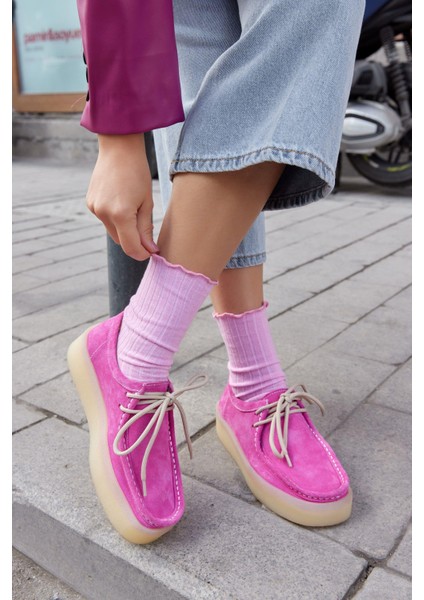 James Pembe Deri Bağcıklı Kadın Ayakkabı